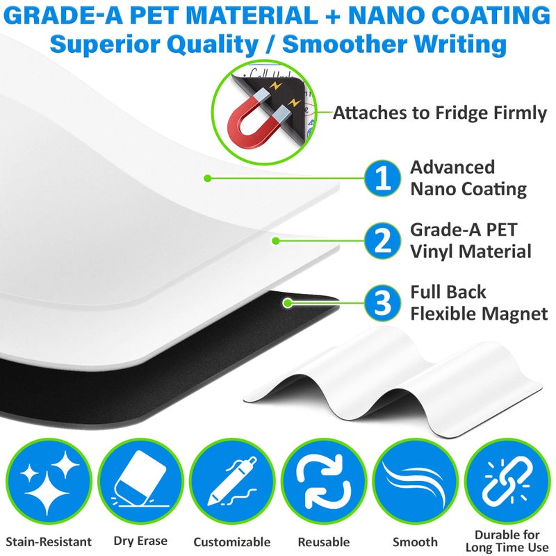 YES4QUALITY Magnetic Dry Erase White Board Sheet for Fridge - 17x11 - Stain Resistant Technology with 3 Markers & Big Eraser with Magnet - Small Refrigerator Whiteboard Planner Organizer - by Yes4Quality - Image 4